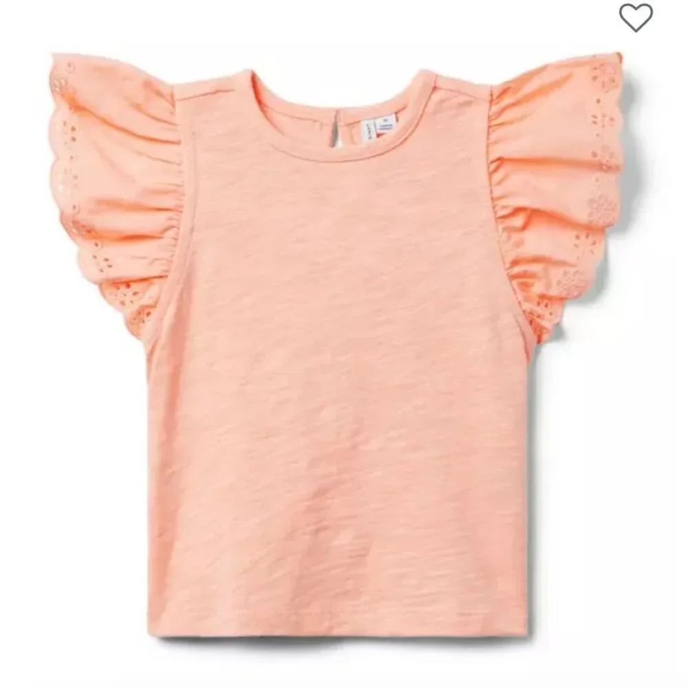 Janie and Jack 100048747 orange eyelet flutter sleeve top size 6-12 months NWT